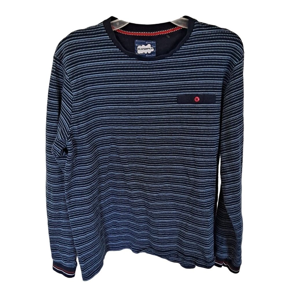 Olympus Shirt Men Size Large Long Sleeve Blue Stripe 100% Cotton Homeware Soft